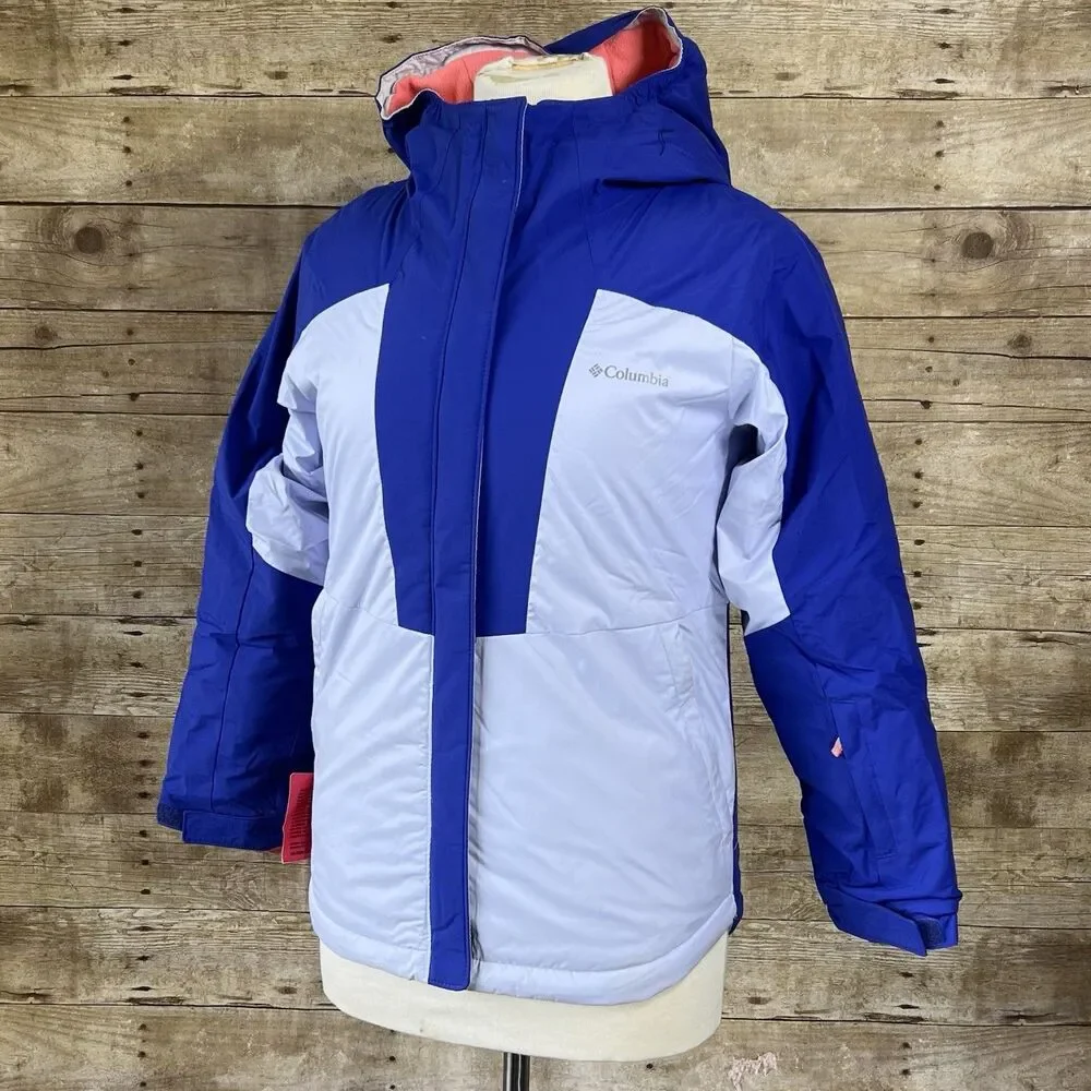 Columbia Omni-Tech Kids Blue Gray Colorblock Waterproof‎ Hooded Ski Jacket Parka